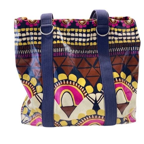Fossil VTG. Key-Per Coated Tote Purse Beach Bag Multi-Colorful - Picture 2 of 10